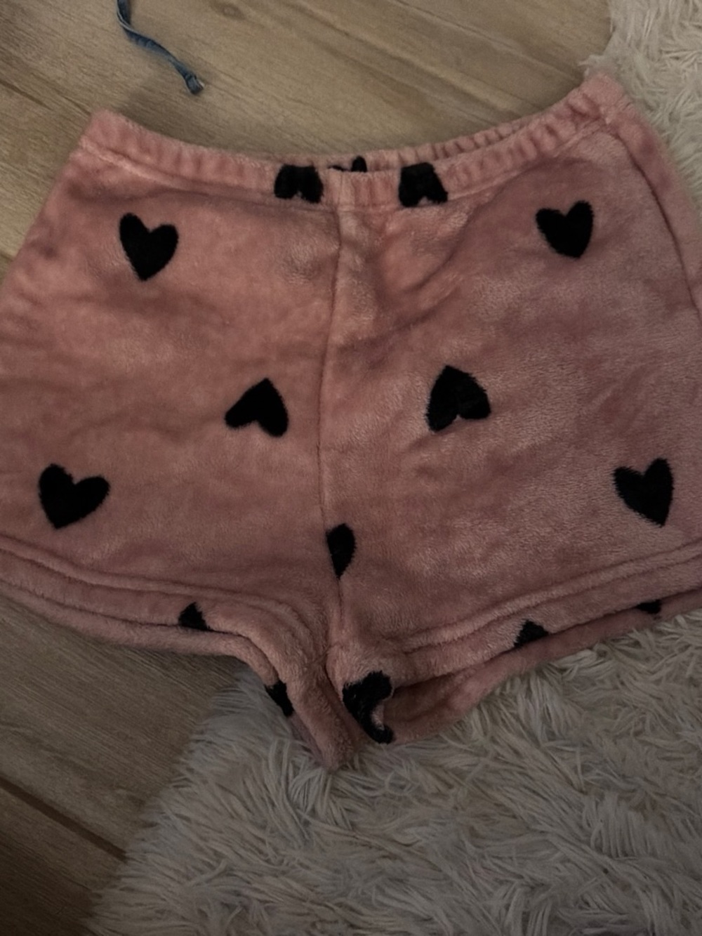 Target Pink Fleece Shorts with Black Heart Print
